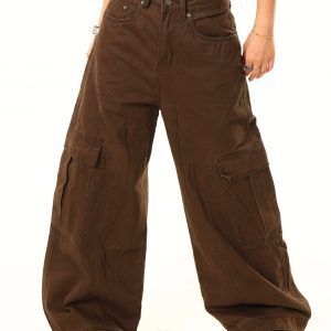 Light Blue Multi-Pocket Wide-Leg Denim Pants - Vintage American Workwear Style, Perfect for Casual 90s and Y2K Outfits