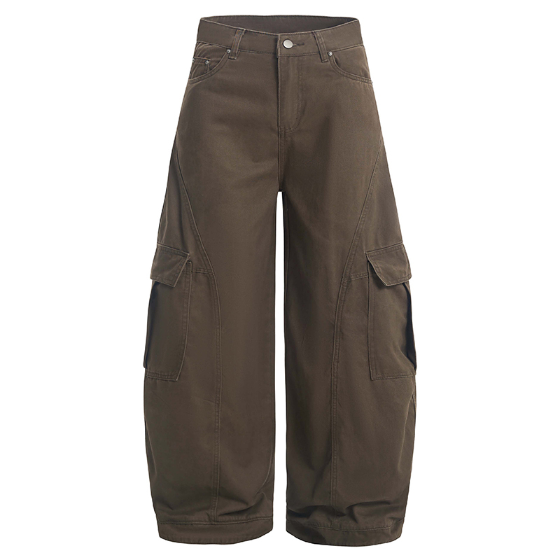 Light Blue Multi-Pocket Wide-Leg Denim Pants - Vintage American Workwear Style, Perfect for Casual 90s and Y2K Outfits
