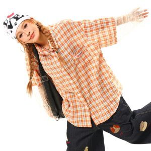 Light Blue Plaid Loose Short Sleeve Shirt with Lace Spliced Detail - Vintage Inspired Fashion, Perfect for 90s and Y2K Styles