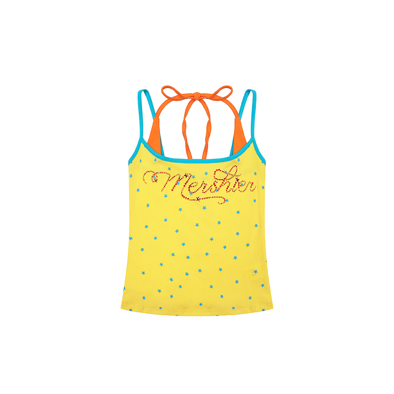 Light Blue Rhinestone Letter Camisole - Vintage Spicy Girl Style, Perfect for 90s Y2K Fashion - Limited Time Buy 2 Get 1 Free