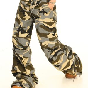 Light Blue Vintage Camouflage Loose Wide-Leg Work Pants - 90s Inspired, Limited Time Buy 2 Get 1 Free Offer