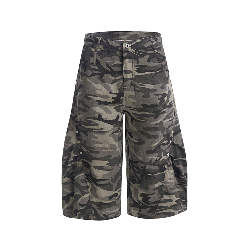 Light Blue Vintage Camouflage Studded Wide-Leg Cropped Casual Pants - Trendy Y2K Style, Buy 2 Get 1 Free Limited Time Offer