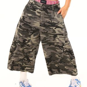 Light Blue Vintage Camouflage Studded Wide-Leg Cropped Casual Pants - Trendy Y2K Style, Buy 2 Get 1 Free Limited Time Offer