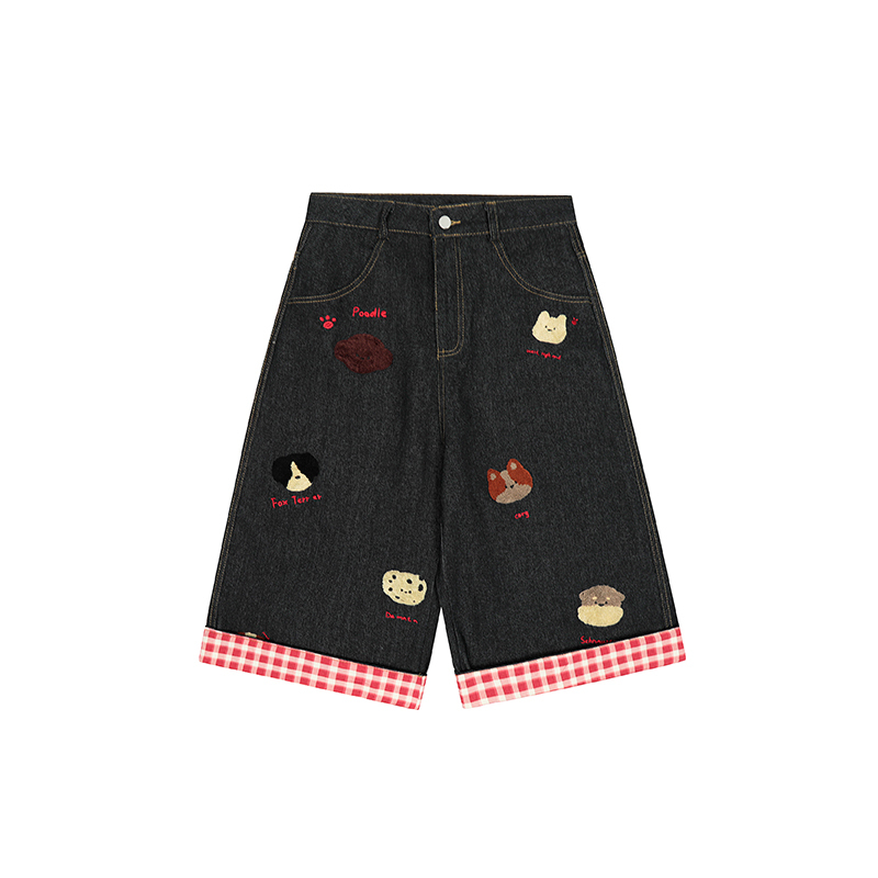 Light Blue Vintage Cartoon Print Denim Capris - Fun American Style, Buy 2 Get 1 Free, Perfect for Y2K and Casual Outfits