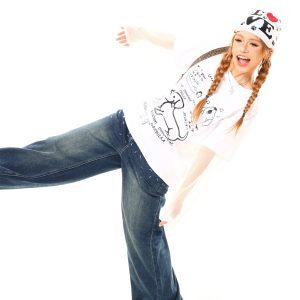 Light Blue Vintage Fun Dog Print Fake Two-Piece Pullover T-Shirt - Limited Time Offer, Buy 2 Get 1 Free, Y2K Style