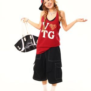Light Blue Vintage Heart Print Loose Tank Top - Trendy 90s Inspired Design, Buy 2 Get 1 Free Limited Time Offer