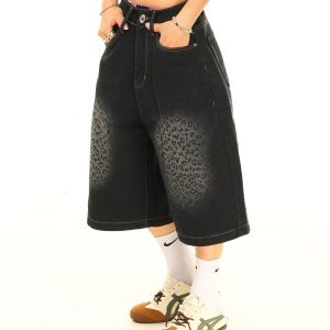 Light Blue Vintage Heart Tie-Dye Denim Capris - 90s Inspired American Washed Style, Limited Time Buy 2 Get 1 Free