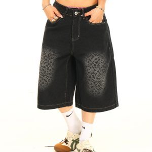 Light Blue Vintage Heart Tie-Dye Denim Capris - 90s Inspired American Washed Style, Limited Time Buy 2 Get 1 Free