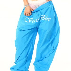 Light Blue Vintage Lace Splicing Casual Pants - Loose Fit, 90s Inspired, Buy 2 Get 1 Free Limited Time Offer