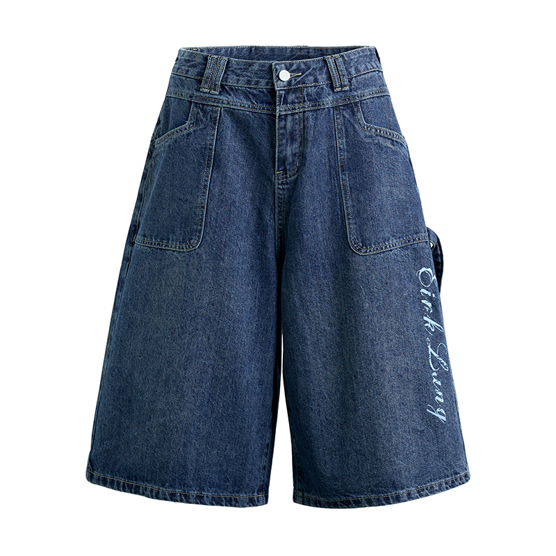 Light Blue Vintage Letter Print Denim Capris - American Washed Style, Perfect for 90s & Y2K Fashion, Limited Time Buy 2 Get 1 Free