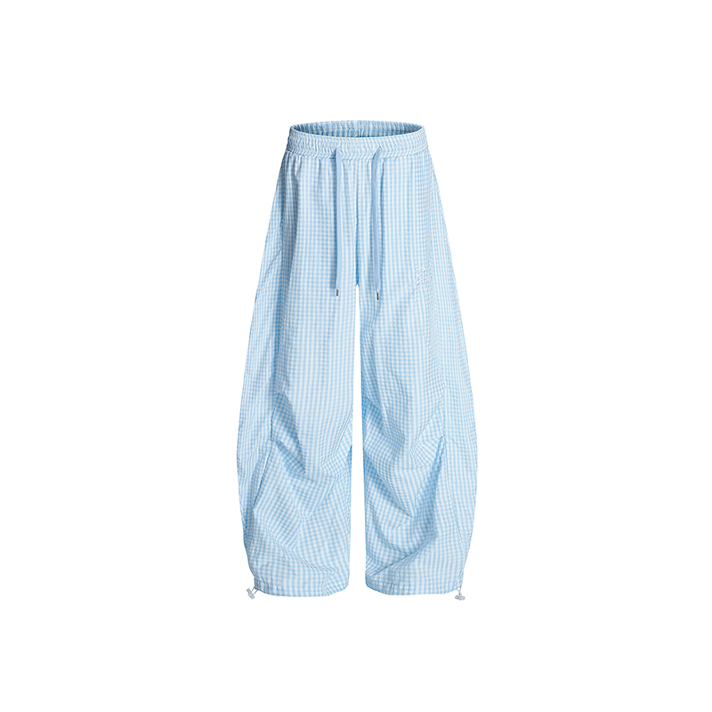 Light Blue Vintage Plaid Loose Wide-Leg Casual Pants - Trendy Y2K Style - Buy 2 Get 1 Free Limited Time Offer