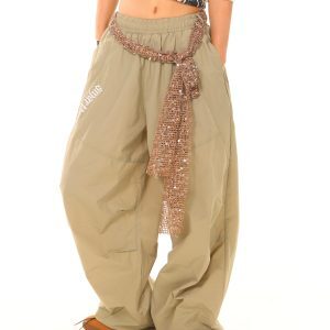 Light Blue Vintage Sequin Belt Pleated Loose Casual Pants - Trendy Y2K Style, Perfect for Everyday Wear, Limited Time Offer Buy 2 Get 1 Free