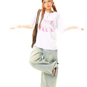 Light Blue Vintage Washed Loose Curved Blade Denim Pants - 90s Inspired, Buy 2 Get 1 Free, Effortless Casual Style