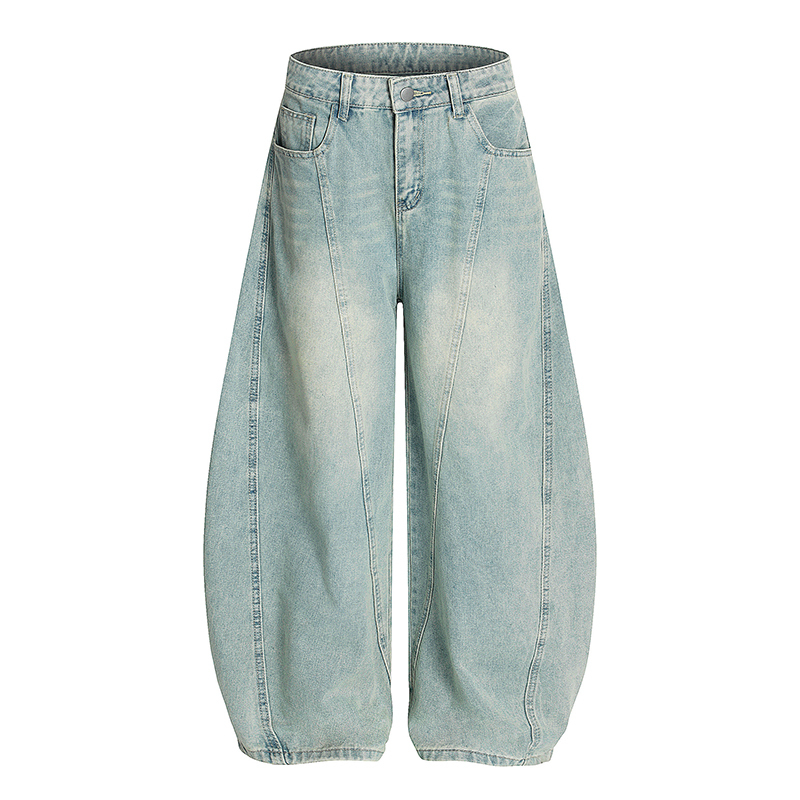 Light Blue Vintage Washed Loose Curved Blade Denim Pants - 90s Inspired, Buy 2 Get 1 Free, Effortless Casual Style
