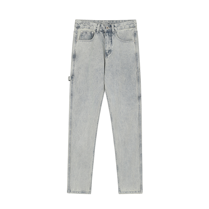 Light-Colored Distressed Straight-Leg Jeans for Men and Women - Slim Fit Tapered American-Style Denim, 90s Vintage Inspired