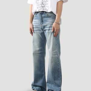 Light-Colored Flared Slim-Fit Men's Jeans - Retro American Style Casual Long Pants