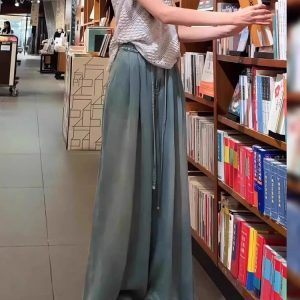Light-Colored Tencel Wide-Leg Jeans for Women, High-Waisted Loose Fit Summer Pants, Flared Floor-Length Ice Silk Drape Style