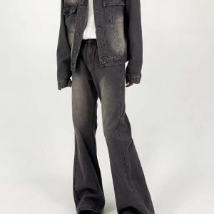Light Gray Distressed Vintage Wash Denim Jacket for Men, Loose Casual Fit, Versatile Slight Flare, 90s Style