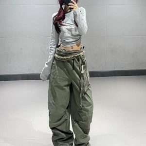 Light Gray Long Sleeve Side Stripe Letter T-Shirt for Women - American Campus Style, Autumn Winter Dance Top