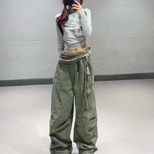 Light Gray Long Sleeve Side Stripe Letter T-Shirt for Women - American Campus Style, Autumn Winter Dance Top