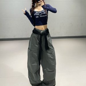 Light Gray Women's Jazz Dance Outfit - Korean Style Thin Straight-Leg Sweatpants, Long Sports Trousers for Dance and Fitness
