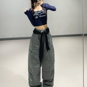 Light Gray Women's Jazz Dance Outfit - Korean Style Thin Straight-Leg Sweatpants, Long Sports Trousers for Dance and Fitness