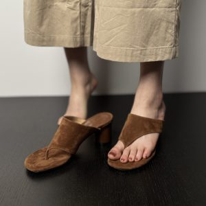 Light Luxury Chunky High-Heeled Suede Thong Flip-Flops for Women - Summer Outdoor Style
