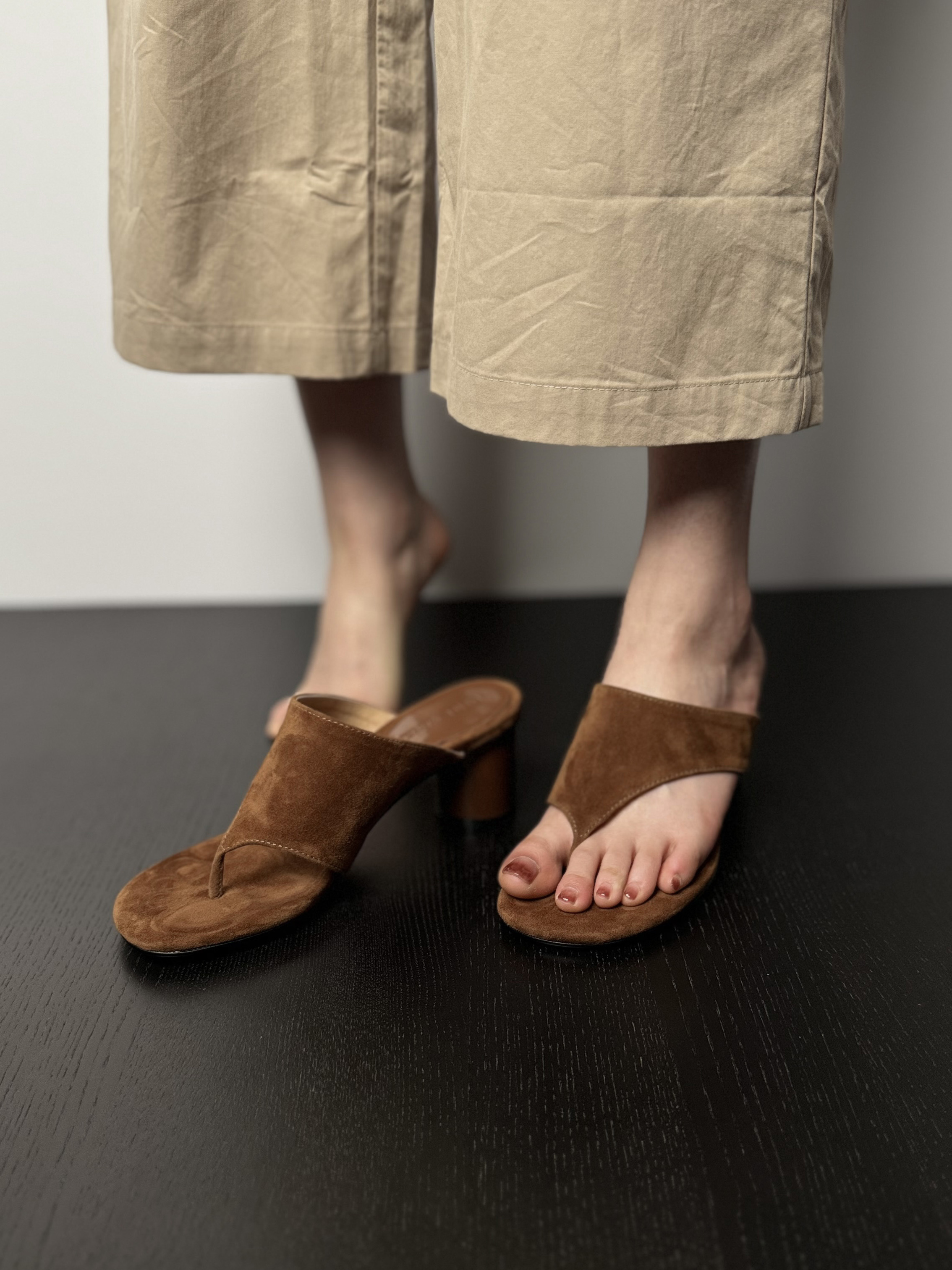 Light Luxury Chunky High-Heeled Suede Thong Flip-Flops for Women - Summer Outdoor Style