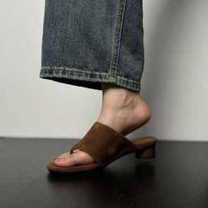Light Luxury Chunky High-Heeled Suede Thong Flip-Flops for Women - Summer Outdoor Style