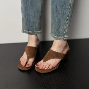 Light Luxury Chunky High-Heeled Suede Thong Flip-Flops for Women - Summer Outdoor Style