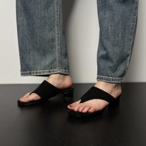 Light Luxury Chunky High-Heeled Suede Thong Flip-Flops for Women - Summer Outdoor Style