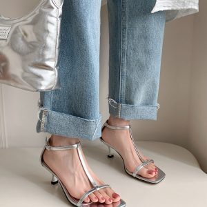 Light Luxury Minimalist One-Strap Sandals for Women - Sexy French Square-Toe Thin Heels, Stylish East Gate Design