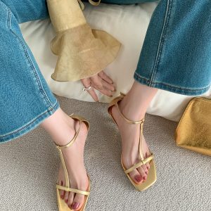 Light Luxury Minimalist One-Strap Sandals for Women - Sexy French Square-Toe Thin Heels, Stylish East Gate Design