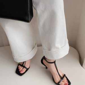 Light Luxury Minimalist One-Strap Sandals for Women - Sexy French Square-Toe Thin Heels, Stylish East Gate Design