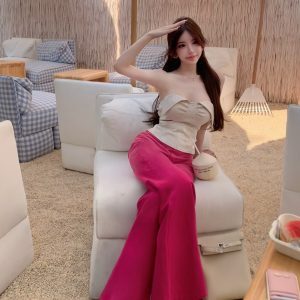 Light Pink Wide-Leg Casual Pants - Thin Denim, Chill Barbie Style, Y2K Vibe, Perfect for Summer Outfits