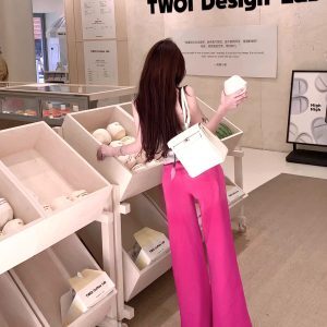 Light Pink Wide-Leg Casual Pants - Thin Denim, Chill Barbie Style, Y2K Vibe, Perfect for Summer Outfits