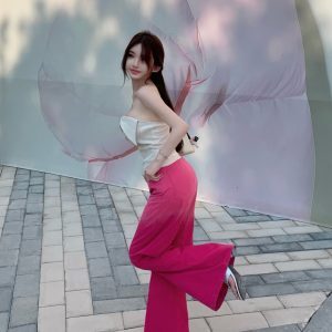 Light Pink Wide-Leg Casual Pants - Thin Denim, Chill Barbie Style, Y2K Vibe, Perfect for Summer Outfits