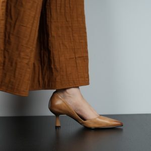 Light Retro Pointed Toe Shallow Mouth Heels for Women - Thin Mid Heels, Simple Hollow V Buckle, Work Shoes, Y2K Style