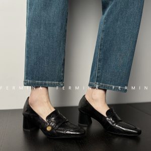 Light Retro Square-Toed Chunky Heel Women's Mid-Heel Leather Shoes for Spring - Elegant Slimming Commuting Style