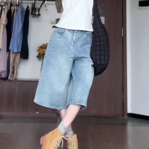 Light Washed High Street Denim Shorts for Women - Loose Wide-Leg Seven-Point Cut, Summer Fashion Essential