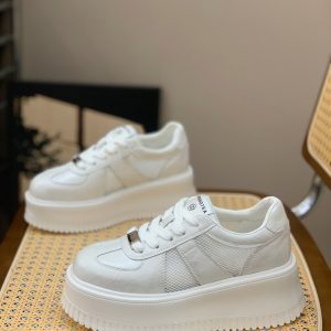 Lightweight Breathable White Platform Shoes for Women - Summer 2025 Hollow Mesh Style for Height and Leg Elongation