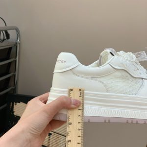 Lightweight Genuine Leather Height-Increasing Thick-Soled White Casual Sneakers for Women - 2025 Summer Versatile Mesh Hollow Design