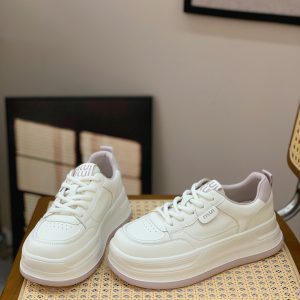 Lightweight Lace-Up Genuine Leather Thick-Soled Casual White Shoes for Women - Versatile, Comfortable, Breathable Spring 2025 Style