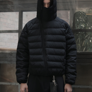 Lightweight Ribbed Down Jacket with Masked Hood - 90s Inspired White Duck Down Rock Snail Design