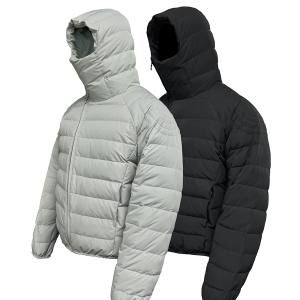Lightweight Ribbed Down Jacket with Masked Hood - 90s Inspired White Duck Down Rock Snail Design
