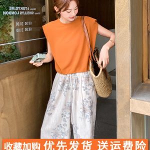 Lightweight Summer 2025 Two-Piece Set for Women - Stylish Wide-Leg Pants with Small Flying Sleeves, Mature Elegance