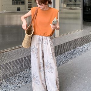 Lightweight Summer 2025 Two-Piece Set for Women - Stylish Wide-Leg Pants with Small Flying Sleeves, Mature Elegance