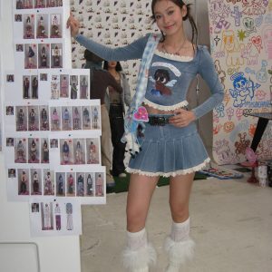 Little Black Angel Blue Denim Knitted Court Top - Y2K Style Fashion Staple for Unique Outfits