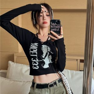 Long Sleeve Jazz Dance Top for Women - American Street Style Group Performance Shirt, K-Pop Inspired Slim Fit Base Layer