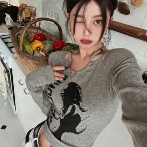 Long Sleeve Jazz Dance Top for Women - American Street Style Group Performance Shirt, K-Pop Inspired Slim Fit Base Layer
